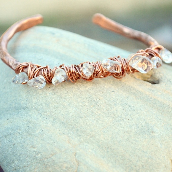 Clear Quartz Crystal Copper Cuff Bangle Bracelet - Picture 6 of 6